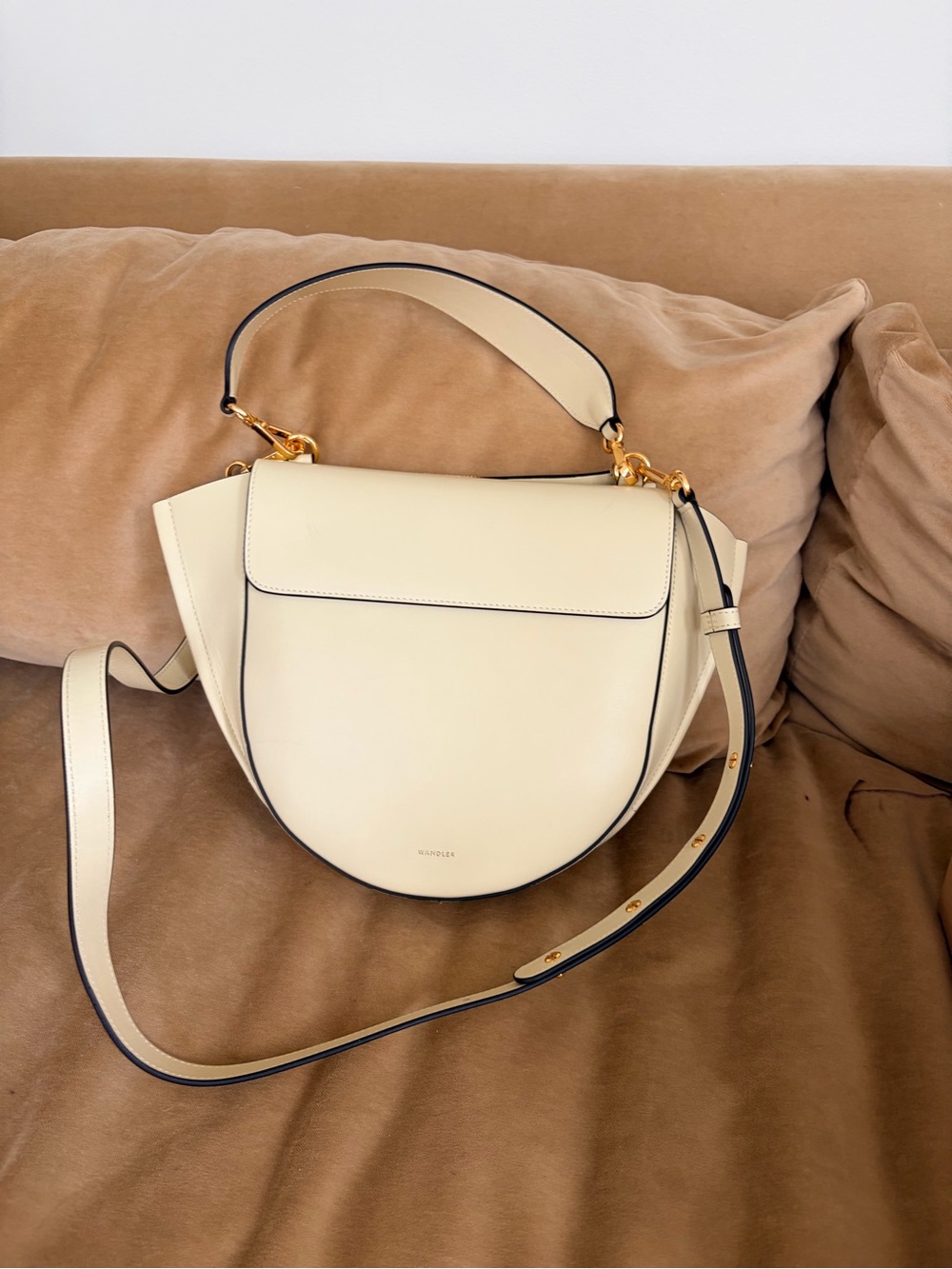 Wandler Cream Saddle Shoulder Bag with Gold Hardware